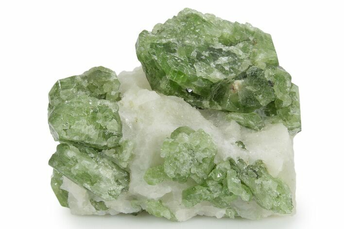 Glossy Green Diopside Crystals on Calcite - Afghanistan #354665